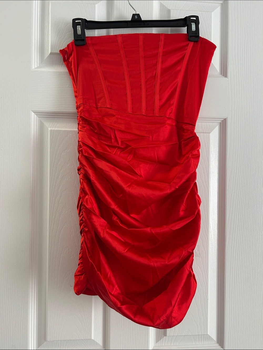 Strapless Red Ruched Mini Dress - Picture 4 of 6